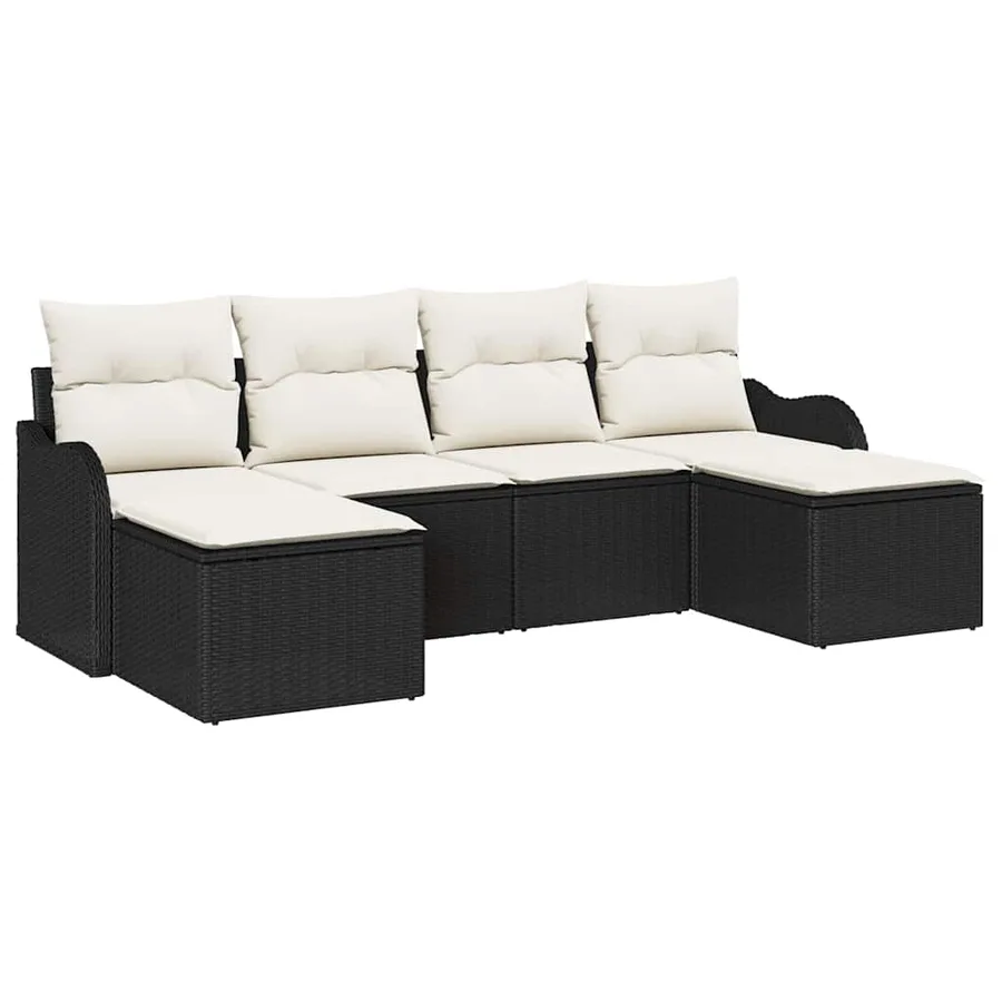 Ensemble de canapé de jardin avec coussin 6 pcs Noir Poly rotin - 2