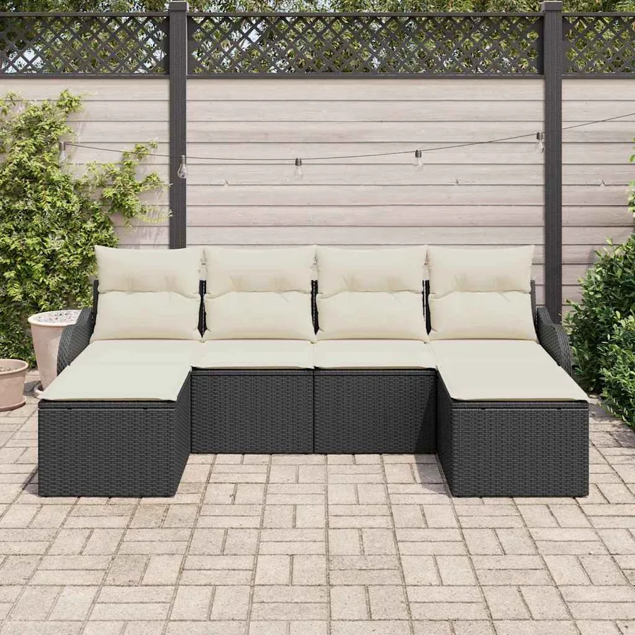 Ensemble de canapé de jardin avec coussin 6 pcs Noir Poly rotin - 3