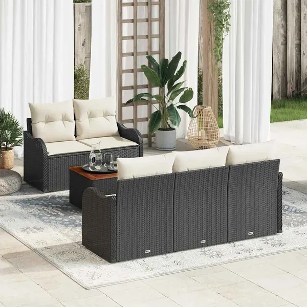 Ensemble de canapé de jardin avec coussin 6 pcs Noir polyrotin