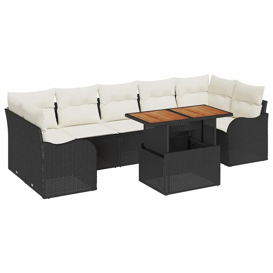 Ensemble de canapé de jardin 8 pcs Noir et Crème polyrotin - 2