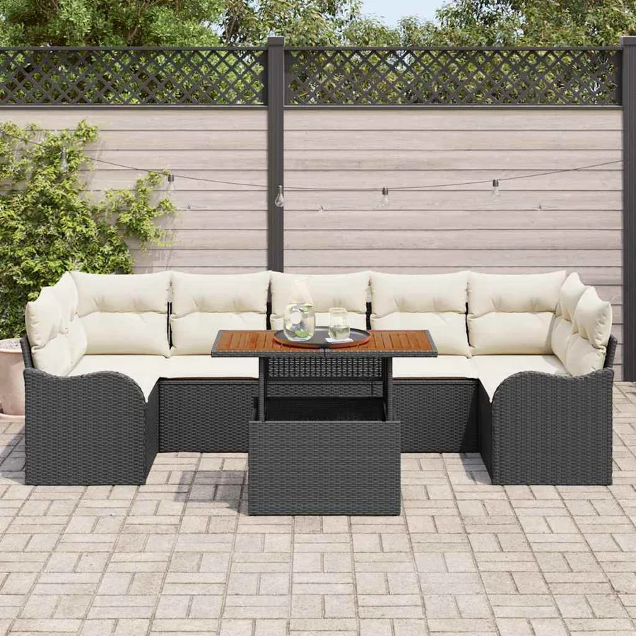 Ensemble de canapé de jardin 8 pcs Noir et Crème polyrotin - 3