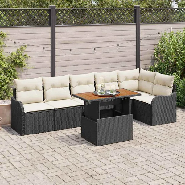 Ensemble de canapé de jardin avec coussin 7 pcs Noir et crème