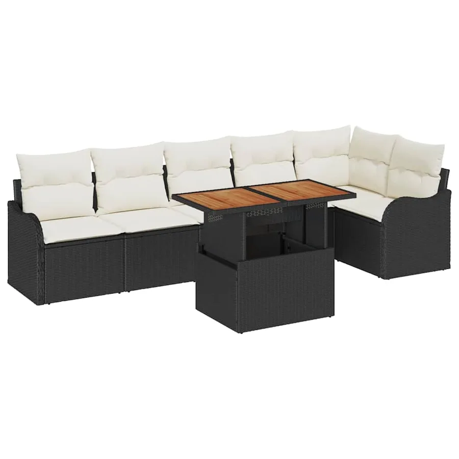 Ensemble de canapé de jardin avec coussin 7 pcs Noir et crème - 2