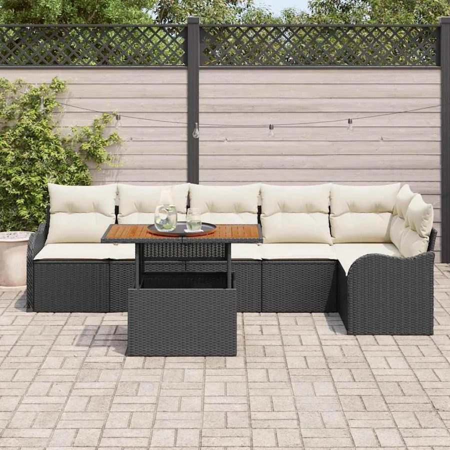 Ensemble de canapé de jardin avec coussin 7 pcs Noir et crème - 3