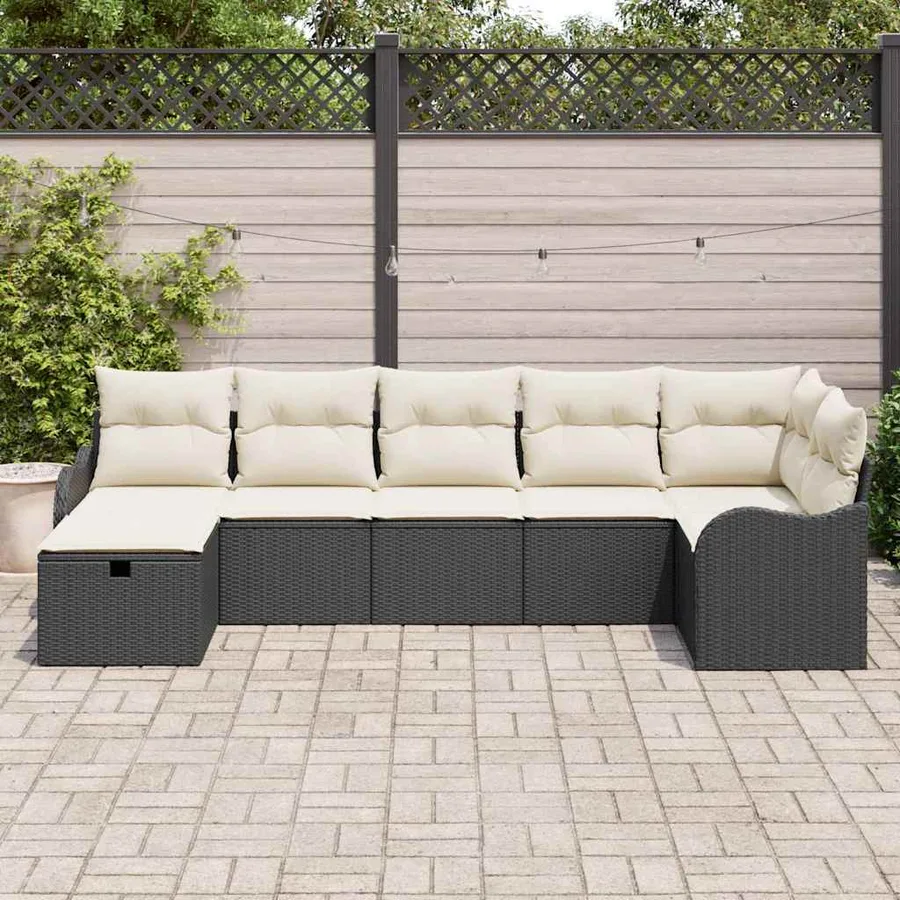 Ensemble de canapé de jardin avec coussin 7 pcs Noir Poly rotin - 3
