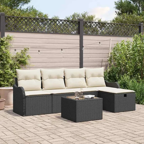 Ensemble de canapé de jardin avec coussin 6 pcs Noir Poly rotin