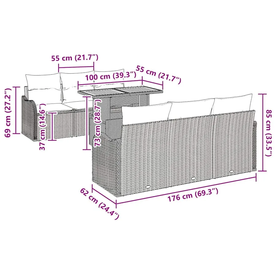 Ensemble de canapé de jardin 7 pcs Beige et Gris clair - 8