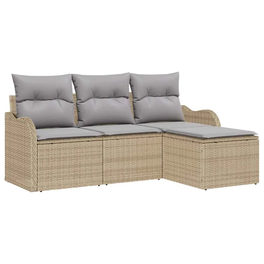 Ensemble de canapé de jardin avec coussin 4 pcs Beige polyrotin - 2