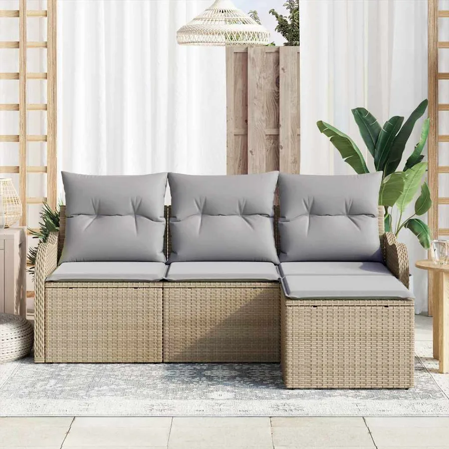 Ensemble de canapé de jardin avec coussin 4 pcs Beige polyrotin - 3