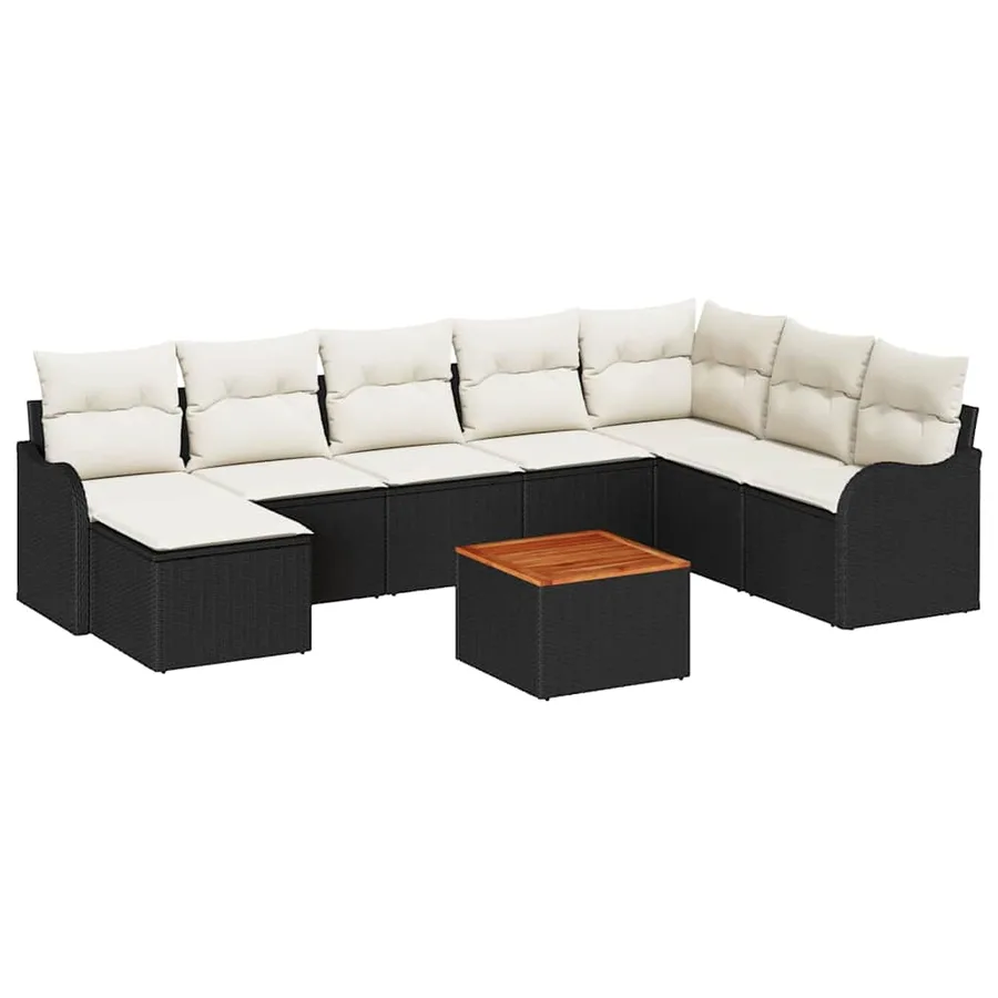 Ensemble de canapé de jardin 9 pcs Noir et Crème polyrotin - 2