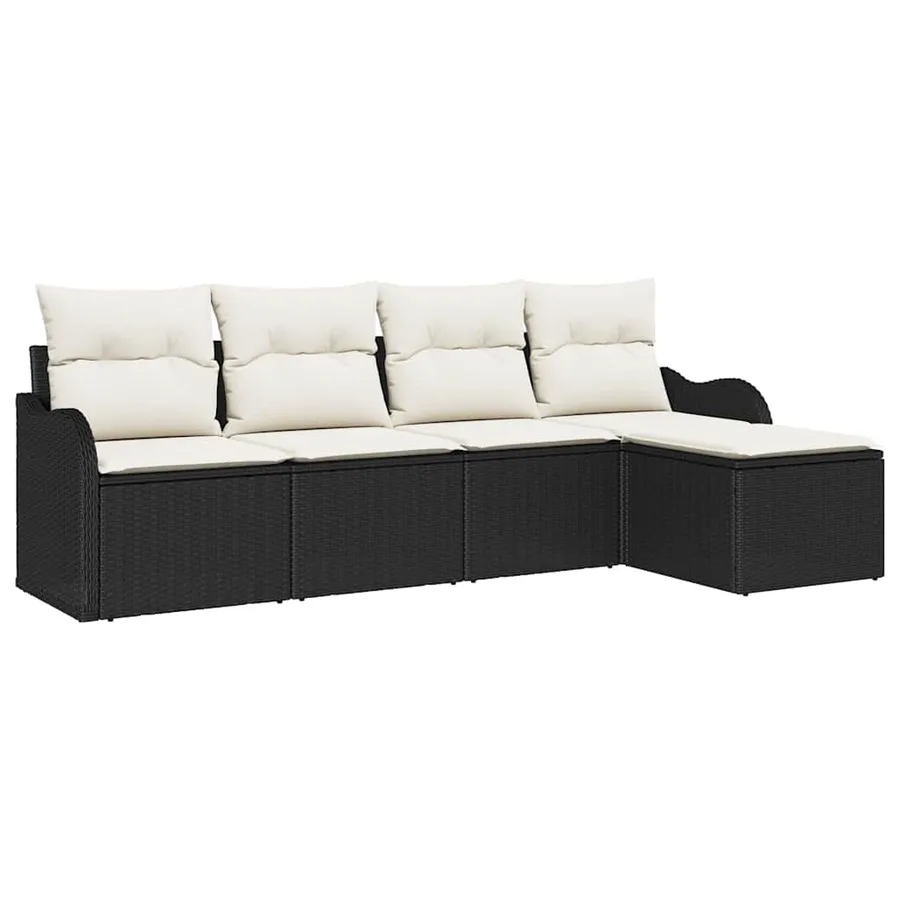 Ensemble de canapé de jardin avec coussin 5 pcs Noir Poly rotin - 2