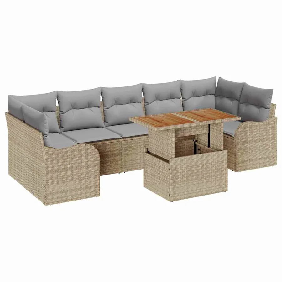 Ensemble de canapé de jardin 8 pcs Beige et Gris clair - 2