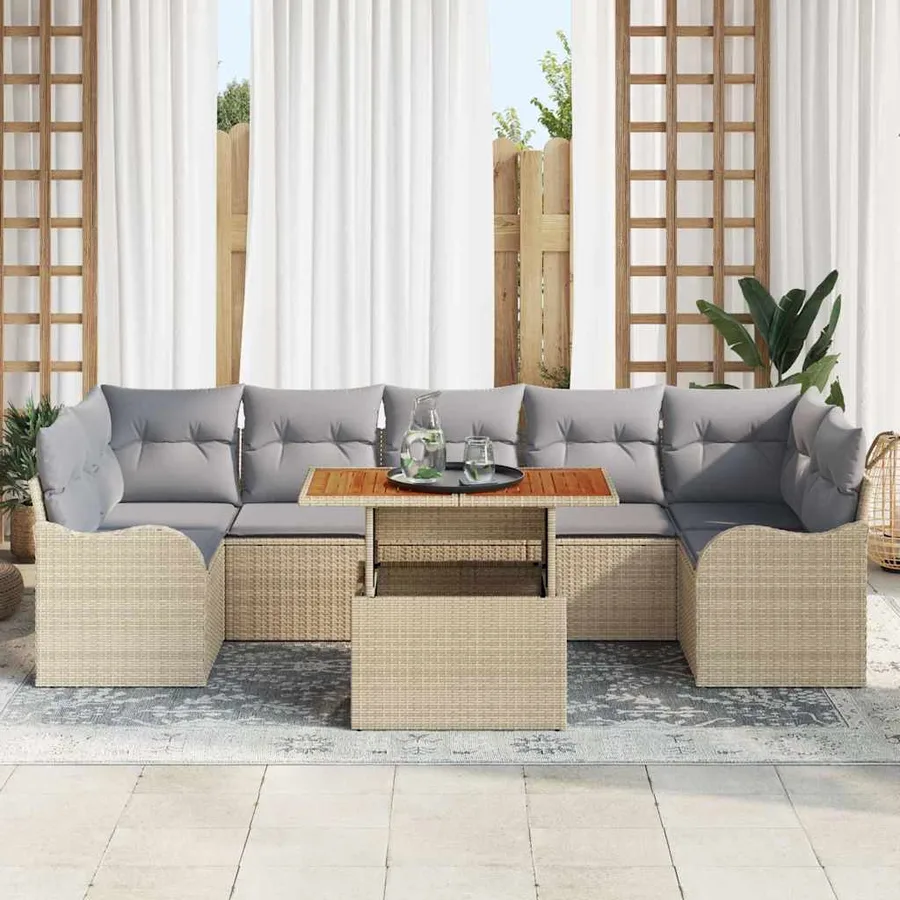 Ensemble de canapé de jardin 8 pcs Beige et Gris clair - 3