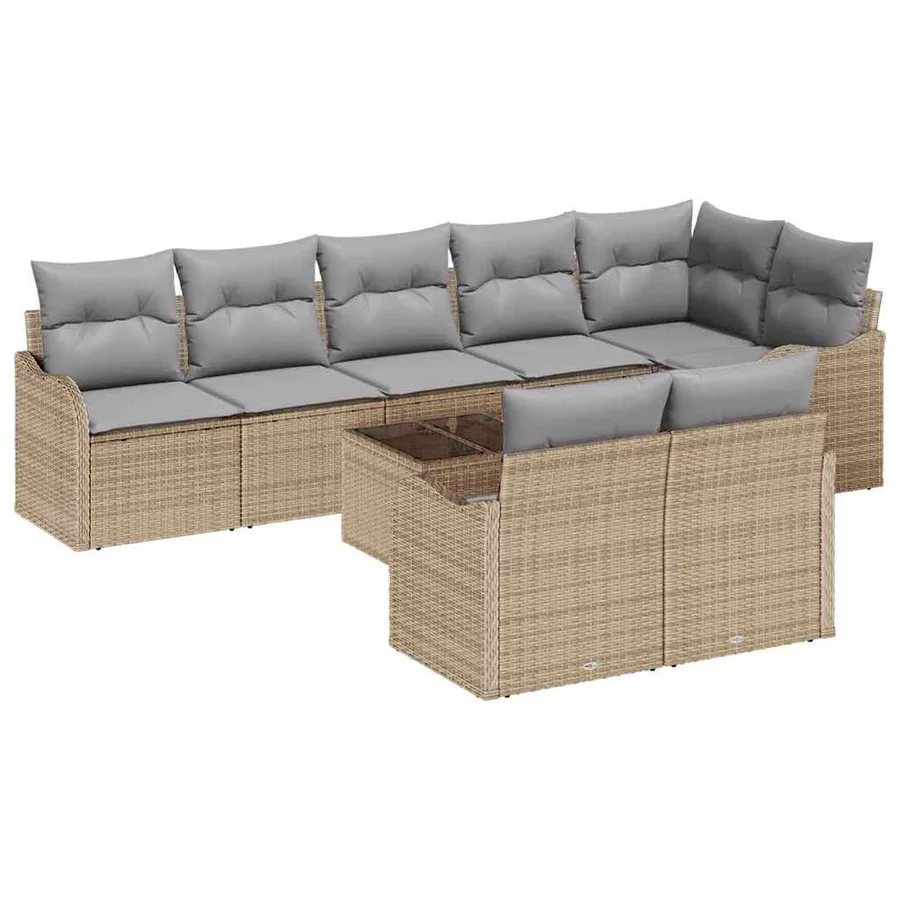 Ensemble de canapé de jardin 9 pcs Beige polyrotin - 2