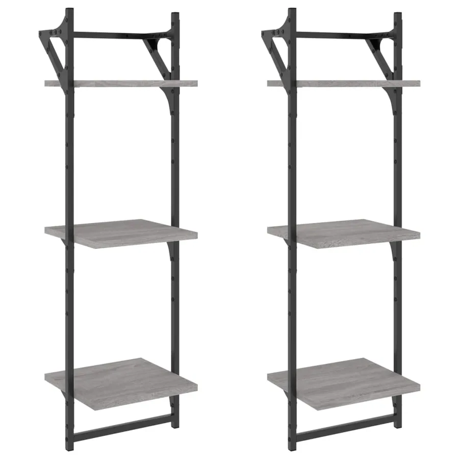 Étagères murales à 3 niveaux avec barres 2 pcs sonoma gris - 2