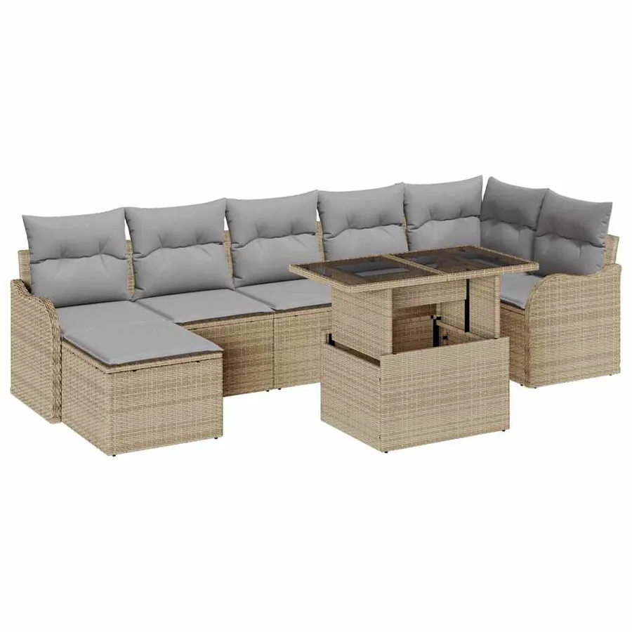 Ensemble de canapé de jardin 8 pcs Beige Poly rotin - 2