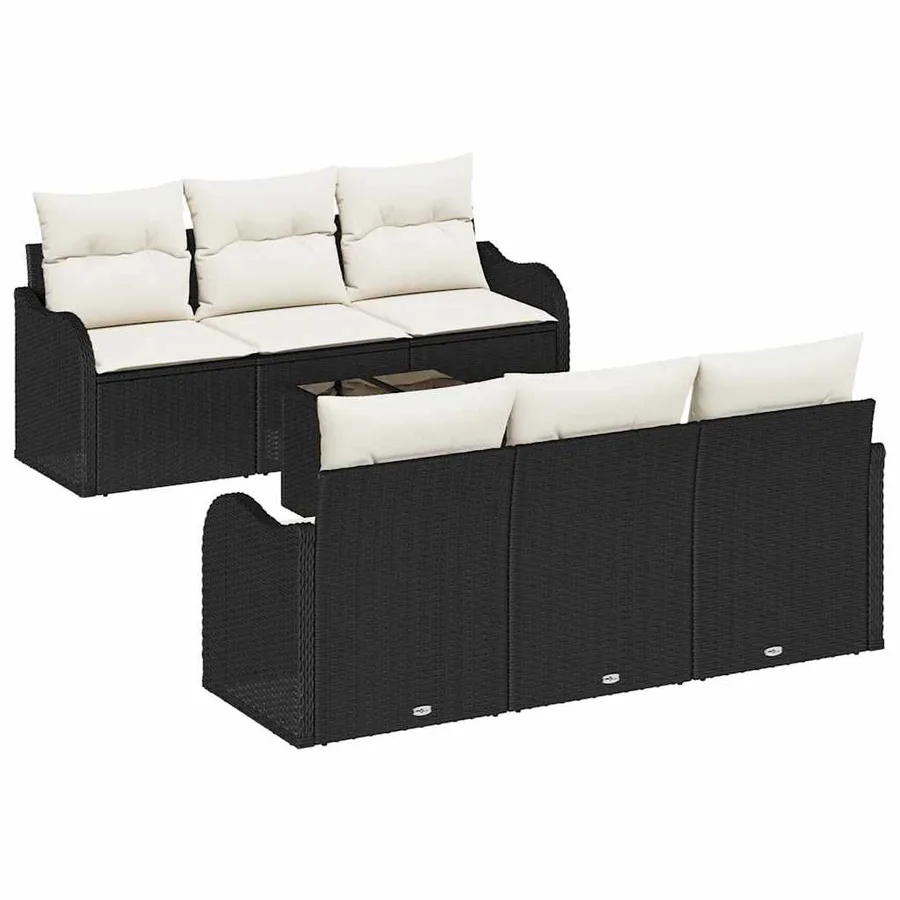 Ensemble de canapé de jardin avec coussin 7 pcs Noir et Crème - 2
