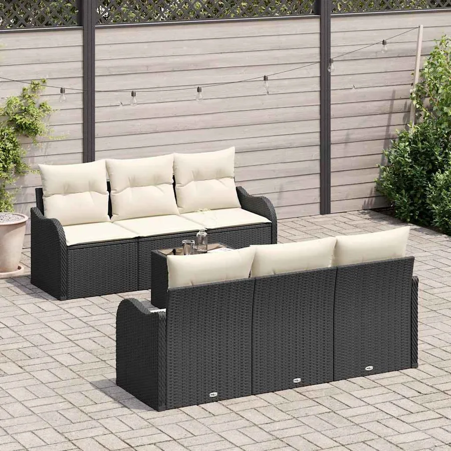 Ensemble de canapé de jardin avec coussin 7 pcs Noir et Crème - 3