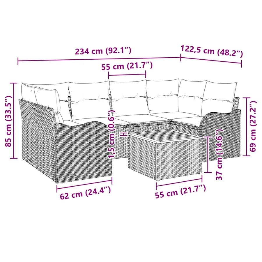 Ensemble de canapé de jardin 7 pcs Noir et Crème polyrotin - 13