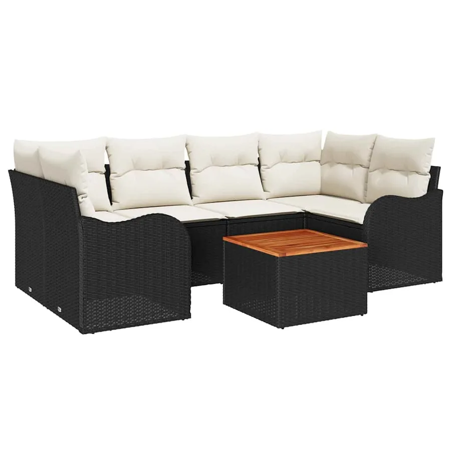 Ensemble de canapé de jardin 7 pcs Noir et Crème polyrotin - 2