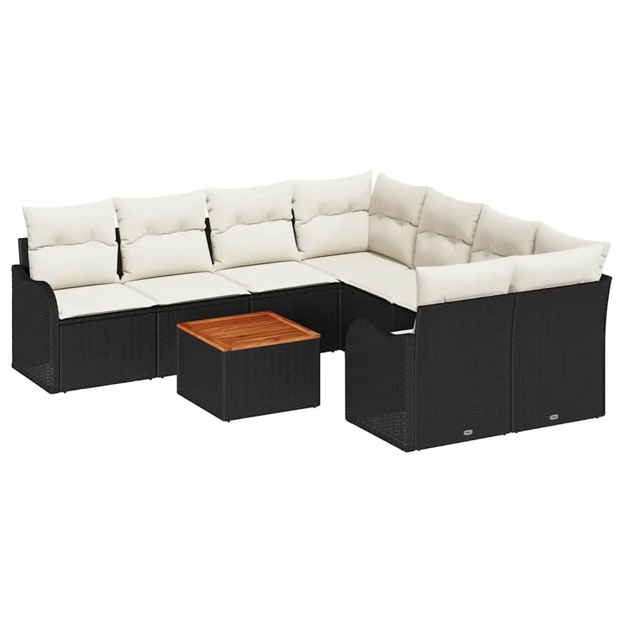 Ensemble de canapé de jardin 9 pcs Noir et Crème polyrotin - 2