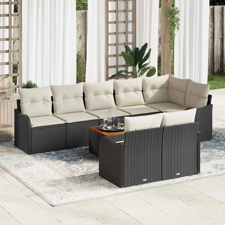 Ensemble de canapé de jardin 9 pcs Noir et Crème polyrotin
