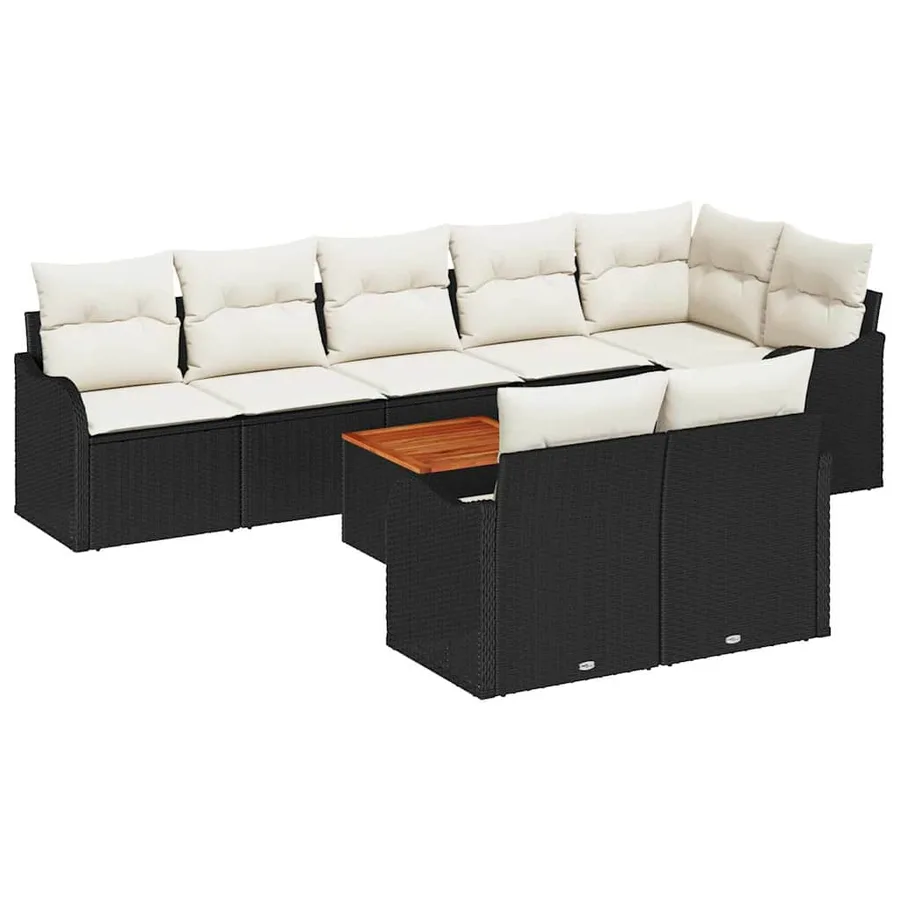 Ensemble de canapé de jardin 9 pcs Noir et Crème polyrotin - 2