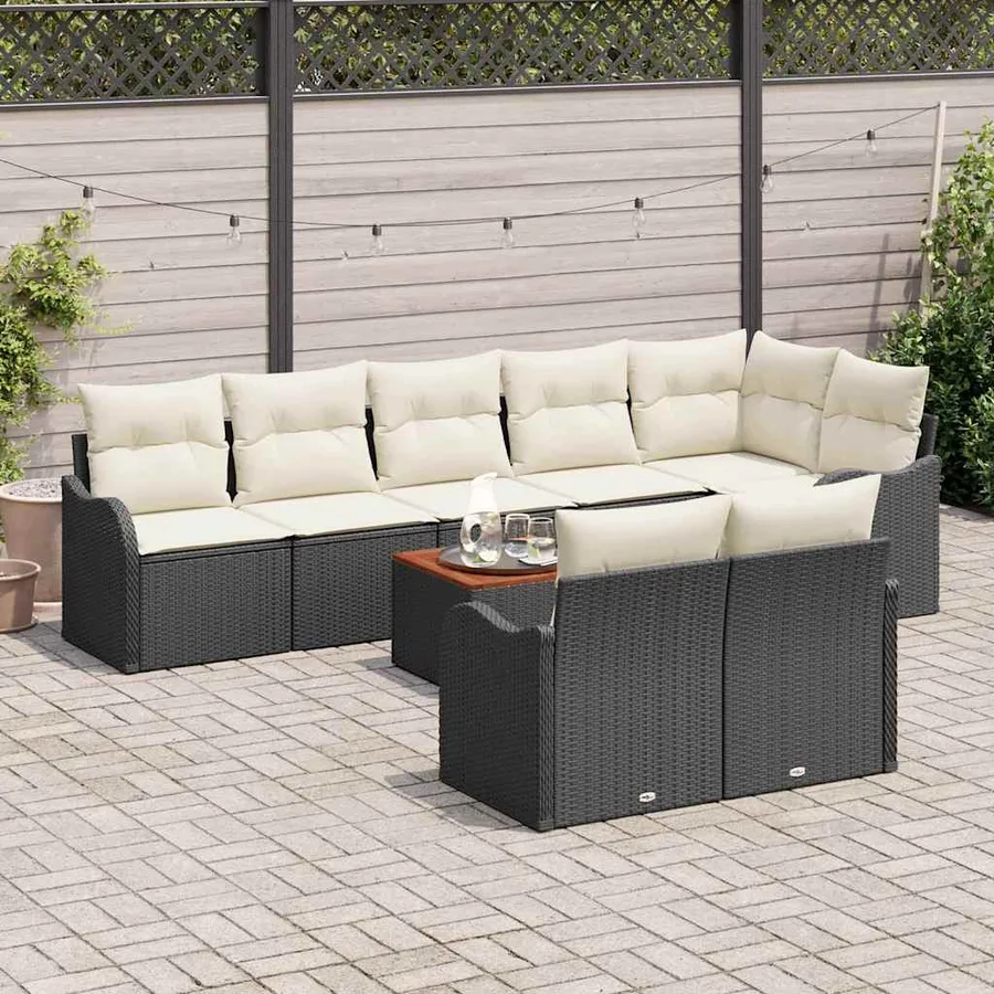 Ensemble de canapé de jardin 9 pcs Noir et Crème polyrotin - 3
