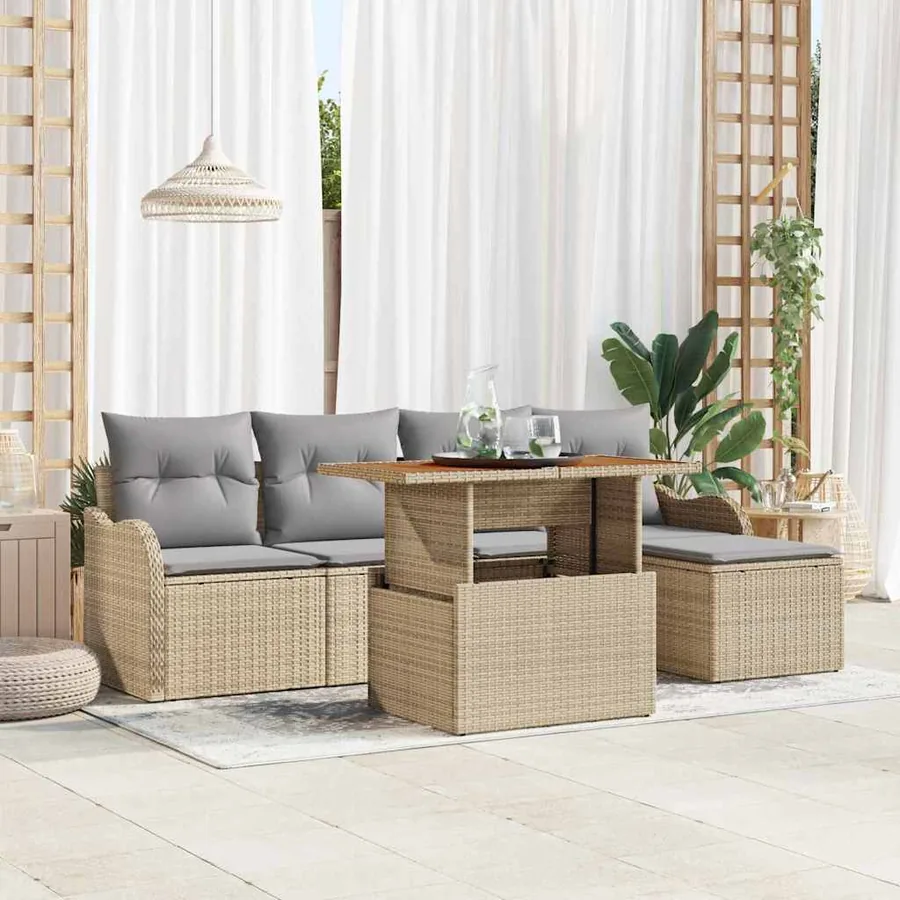 Ensemble de canapé de jardin 6 pcs Beige et Gris clair