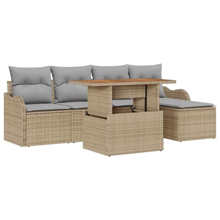 Ensemble de canapé de jardin 6 pcs Beige et Gris clair - 2