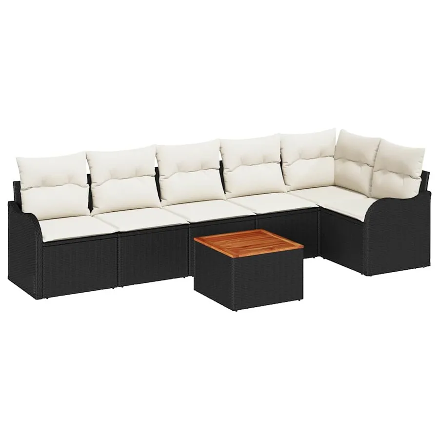 Ensemble de canapé de jardin 7 pcs Noir et Crème polyrotin - 2