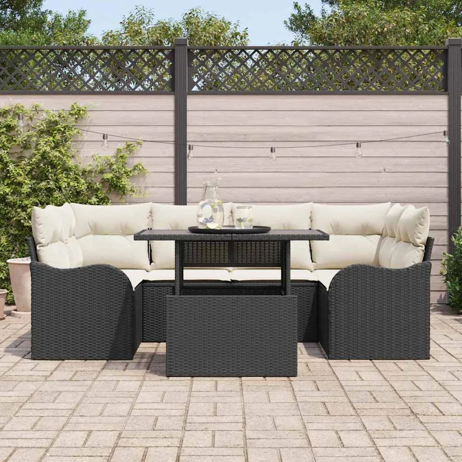 Ensemble de canapé de jardin 7 pcs Noir Poly Rattan - 3