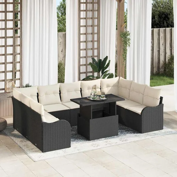Ensemble de canapé de jardin 10 pcs Noir Poly Rattan