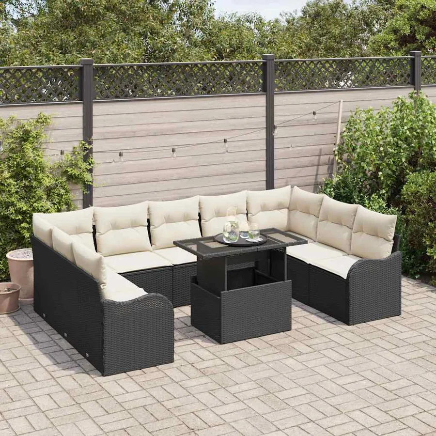 Ensemble de canapé de jardin 10 pcs Noir Poly Rattan - 3