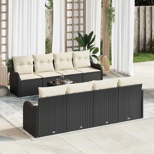 Ensemble de canapé de jardin avec coussin 9 pcs Noir et Crème