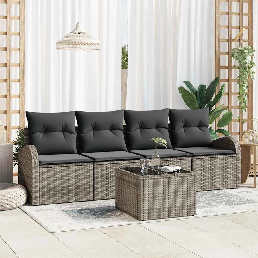 Ensemble de canapé de jardin avec stockage 5 pcs Gris polyrotin