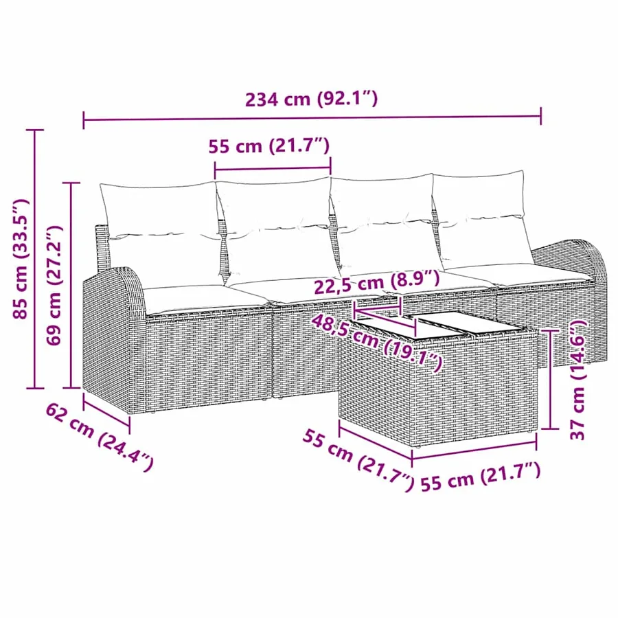 Ensemble de canapé de jardin avec stockage 5 pcs Gris polyrotin - 6