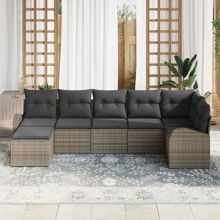 Ensemble de Canapés avec coussin 7 pcs Gris polyrotin - 3