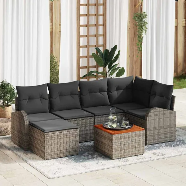 Ensemble de canapé de jardin avec stockage 7 pcs Gris polyrotin