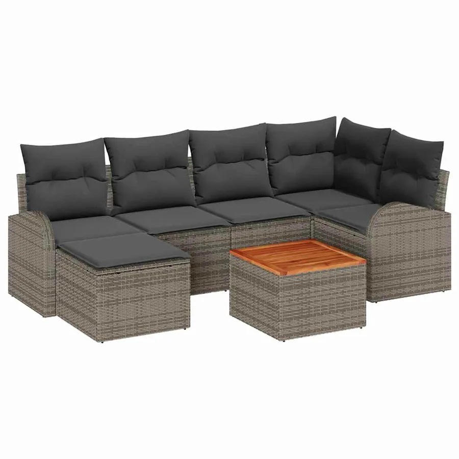 Ensemble de canapé de jardin avec stockage 7 pcs Gris polyrotin - 2