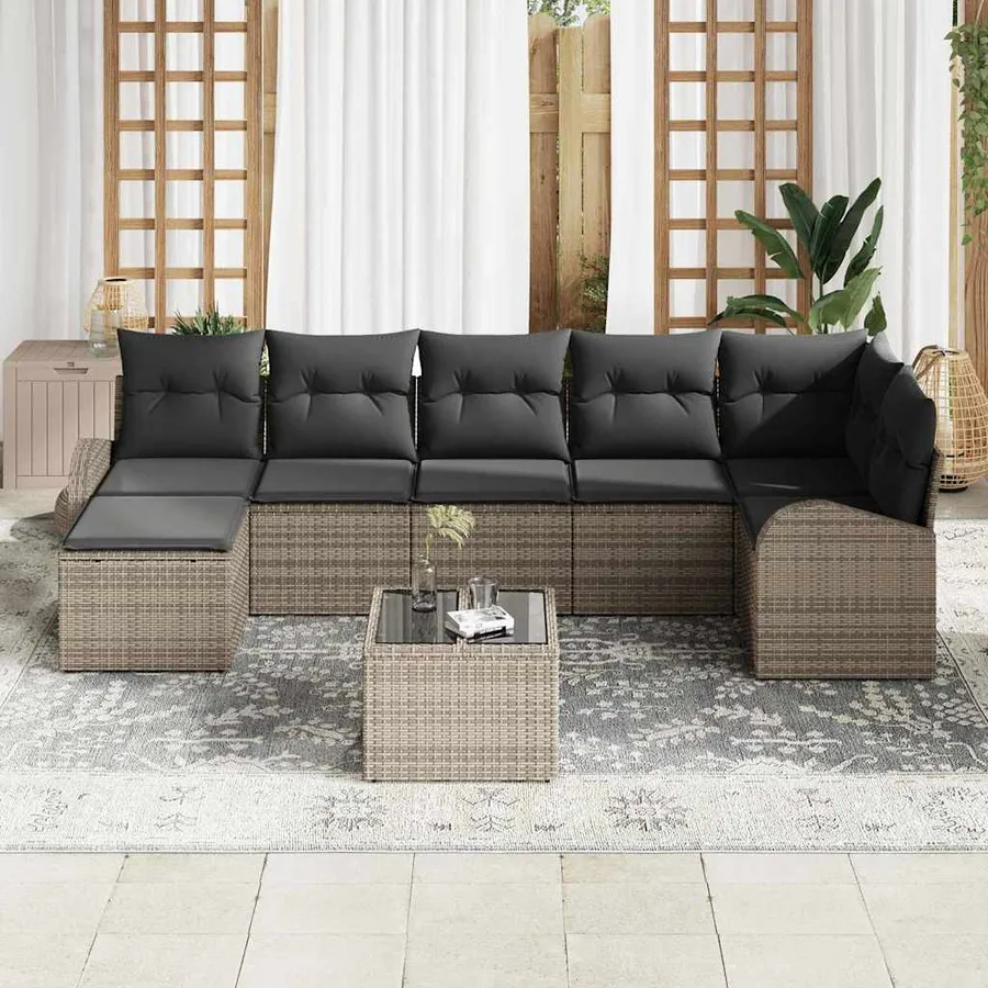 Ensemble de Canapés avec coussin 8 pcs Gris polyrotin - 3