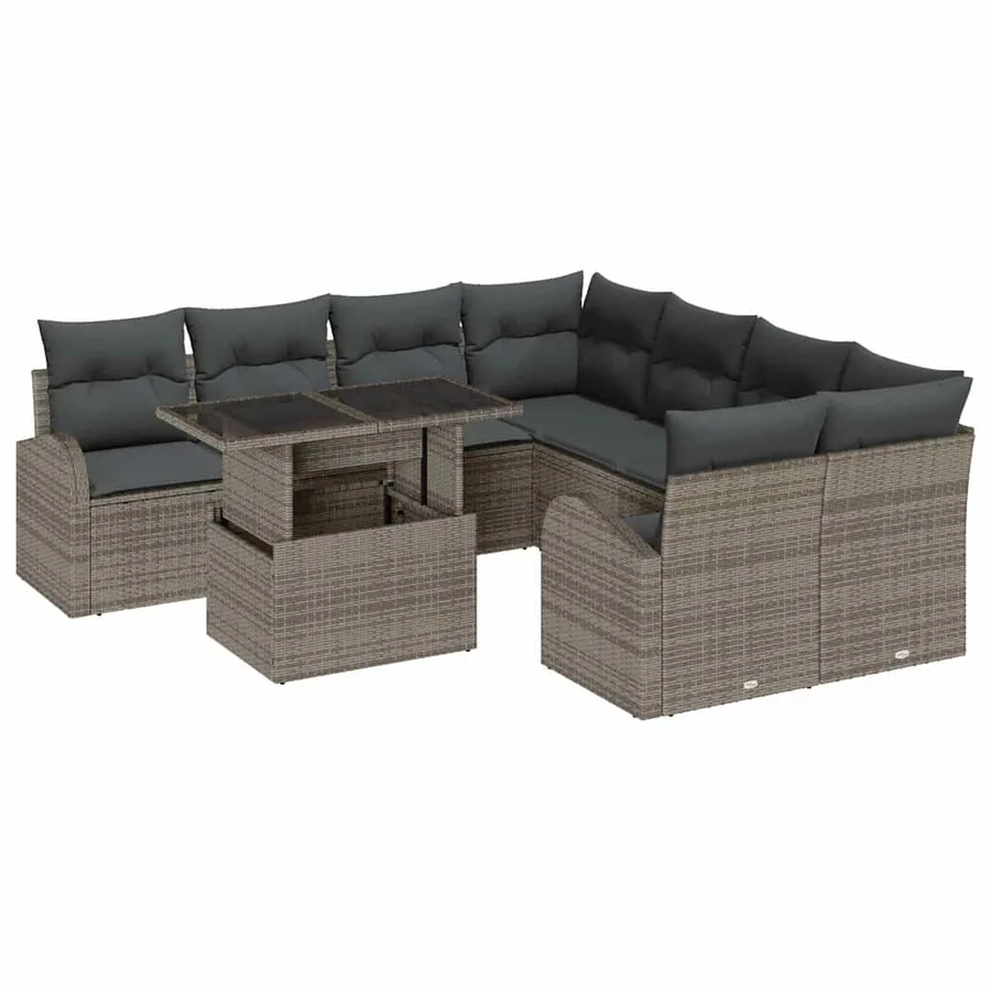 Ensemble de canapé de jardin 9 pcs Gris Poly Rattan - 2