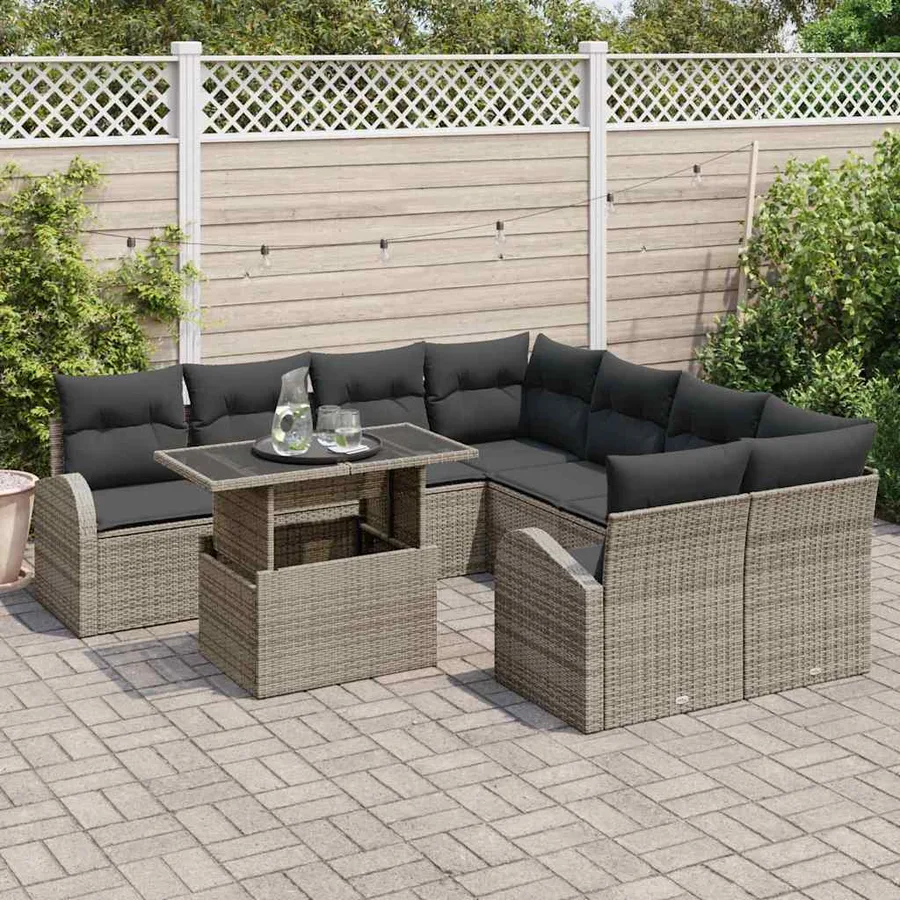 Ensemble de canapé de jardin 9 pcs Gris Poly Rattan - 3