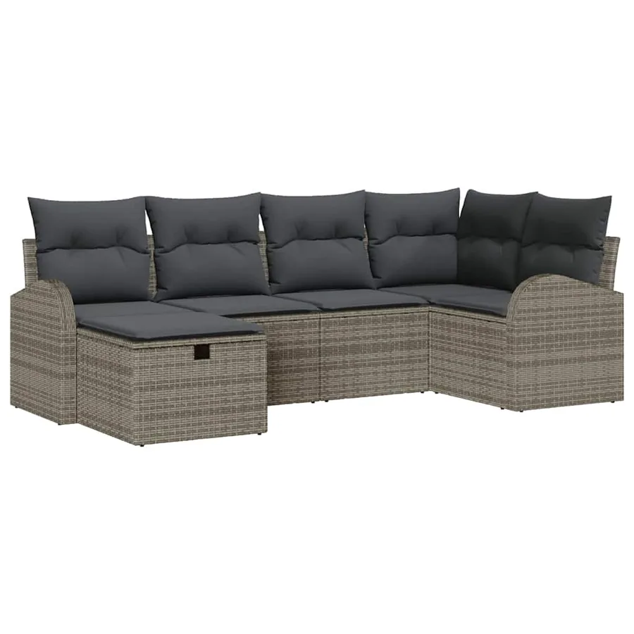 Ensemble de canapé de jardin avec coussin 6 pcs Gris Poly rotin - 2