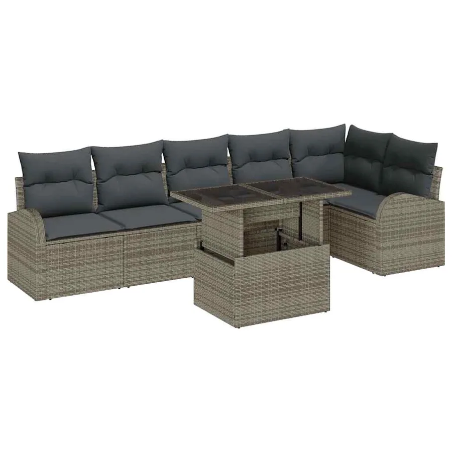 Ensemble de canapé de jardin avec coussin 7 pcs Gris Poly rotin - 2