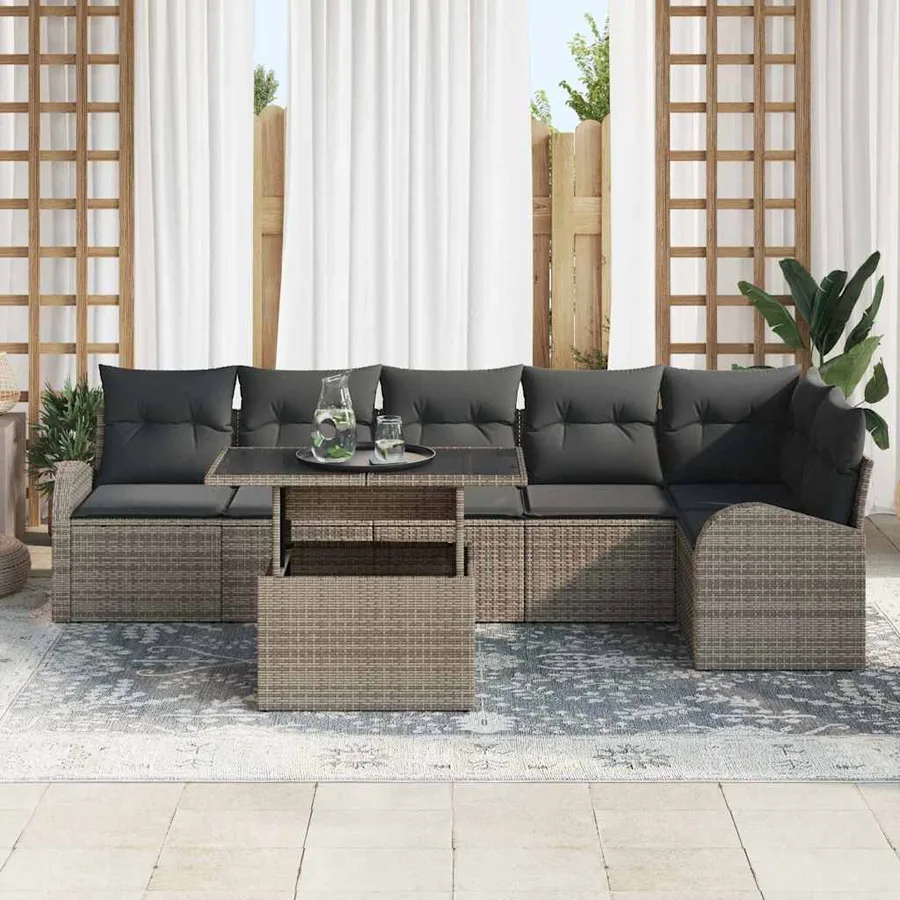 Ensemble de canapé de jardin avec coussin 7 pcs Gris Poly rotin - 3