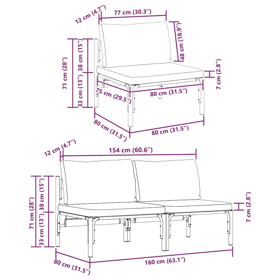 Mobilier de jardin 2 Pièce Anthracite 80 x 80 x 71 cm Acier - 11