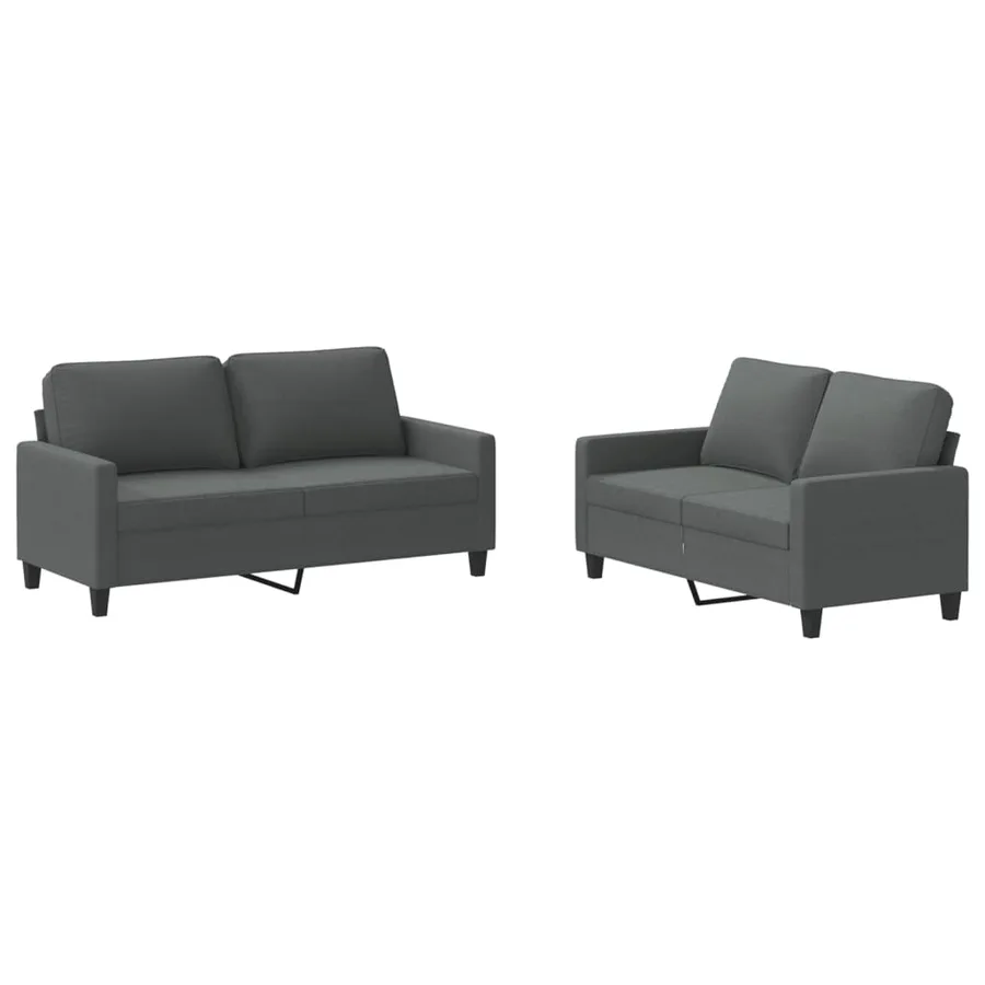 Ensemble de canapés 2 pcs avec coussins Gris foncé Tissu - 2
