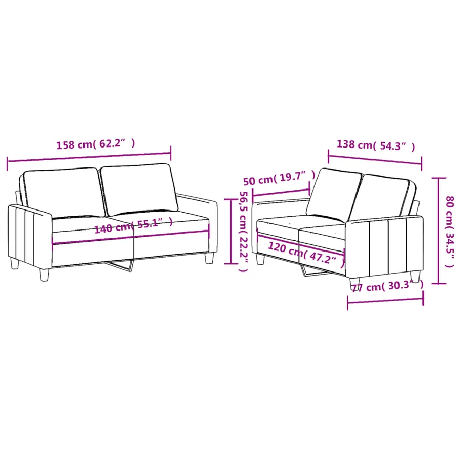 Ensemble de canapés 2 pcs avec coussins Gris foncé Tissu - 6