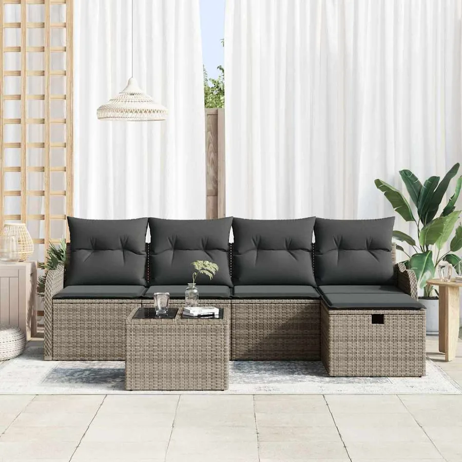 Ensemble de canapé de jardin avec coussin 6 pcs Gris Poly rotin - 3